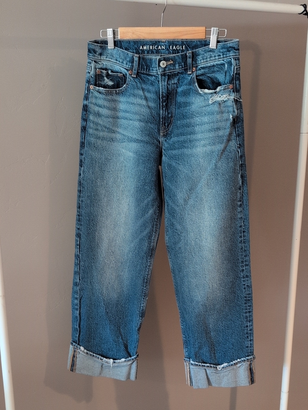 American Eagle Stove Pipe Wide Leg Cuffed Jeans